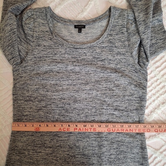 Talbots Women's Size Medium Shift Dress Gray Terry Flounce Hem 3/4 Sleeve Cotton - Picture 6 of 12